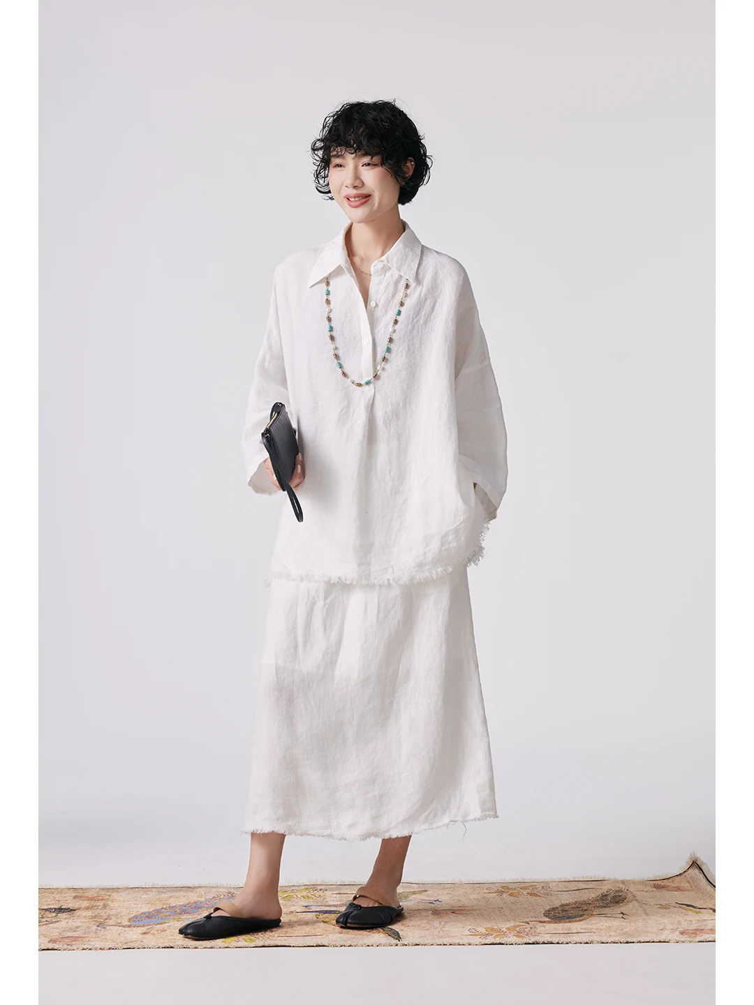 

Buuyie Retro Linen White Shirt Women's Spring Summer Loose Lazy Style Casual Long Sleeve Top Breathable Comfortable Skin-frie...