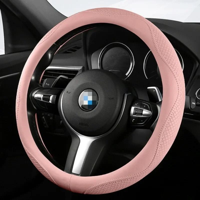 

Fashionable Nappa Leather Steering Wheel Covers Four Seasons Universal Car Decoration Accessories Cute Auto Steering Wheel Cover