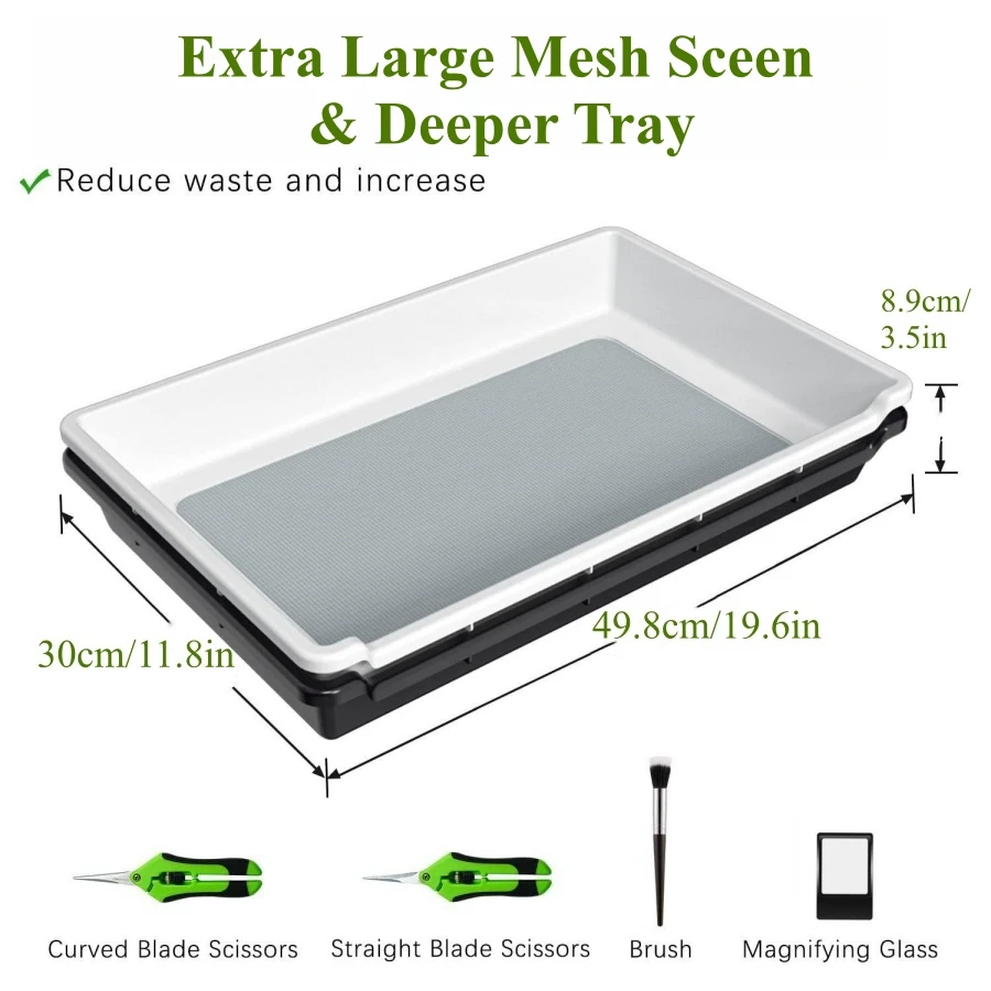 2-Tier Trim Tray Kit with 150 Micron Pollen Screen Trimming Tray & Harvest Bin Herb Plant Flower Dry Sifter Accessories