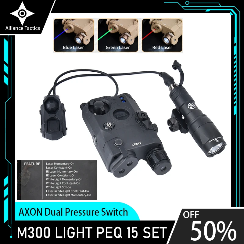 

WADSN PEQ PEQ-15 Red Green Blue IR Battery Box LED Strobe Surefir M300 Flashlight AR15 Accessories AXON Dual Pressure Switch