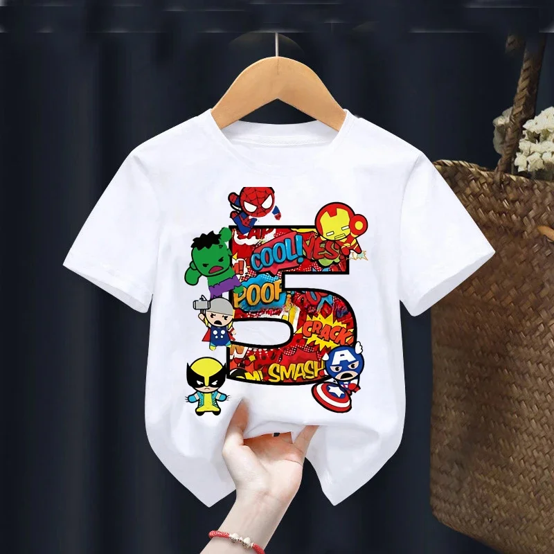 Boy 2 3 4 5 6 7 8 Years Birthday Marvel Spiderman Shirt Personalize Name Birthday Girl T-shirt Super Hero Birthday Party Clothes