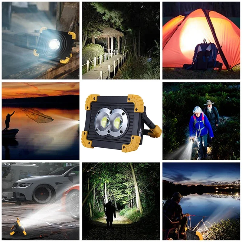 Lámpara de trabajo COB LED portátil, linterna impermeable, 4 modos, foco portátil de emergencia, reflector recargable para luz de Camping