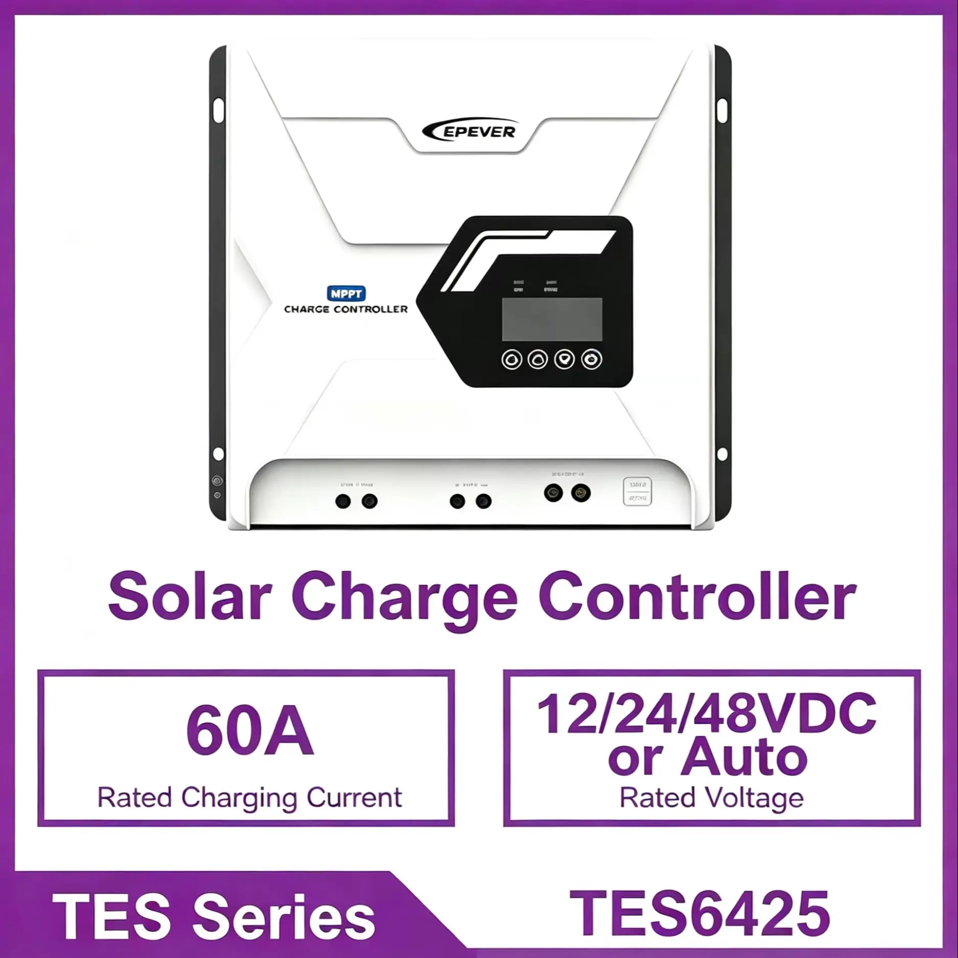 60A MPPT Charge Controller TES6415 TES6425 Auto 12V/24V/48V Voltage Built-in Comprehensive Circuit Protection
