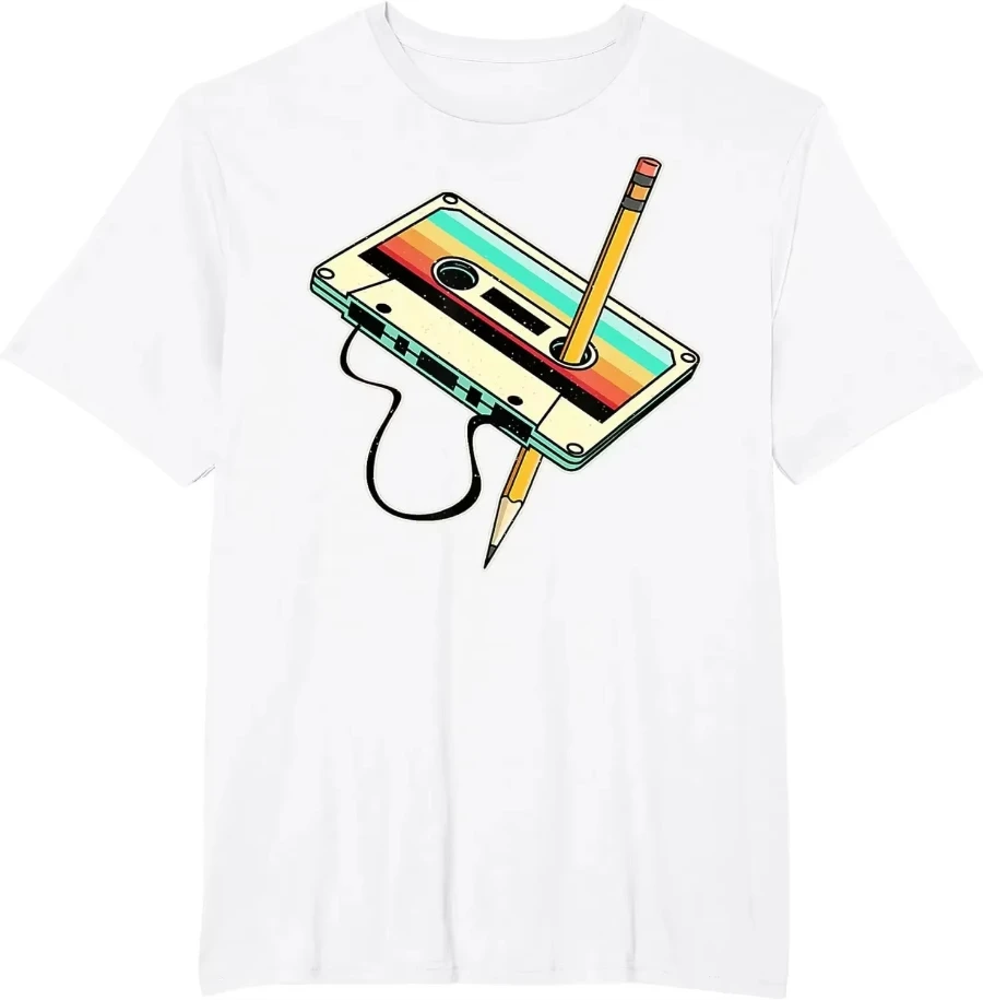 80s Cassette Pencil 80s Retro Throwback Music T-shirt Women's Clothing Retro Tshirt Camisetas Women Clothing