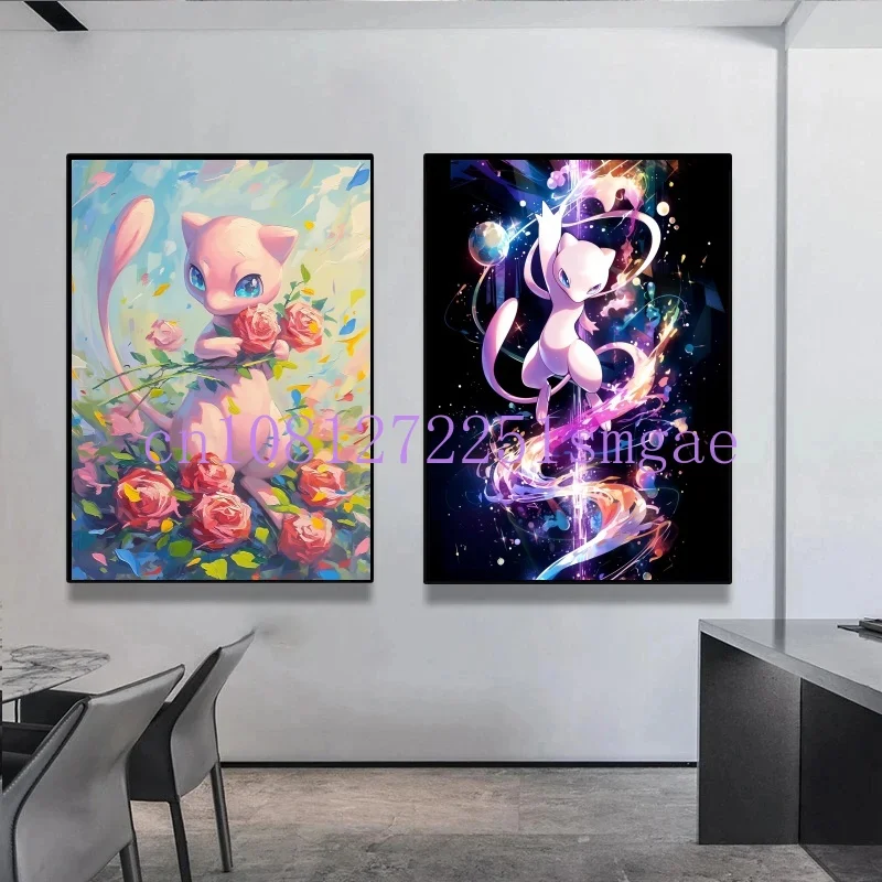 

Classic Pokemon HD Canvas Painting Anime Figures Mew Poster Print Watercolor Wall Art Picture Modern Home Decor Kids Gifts