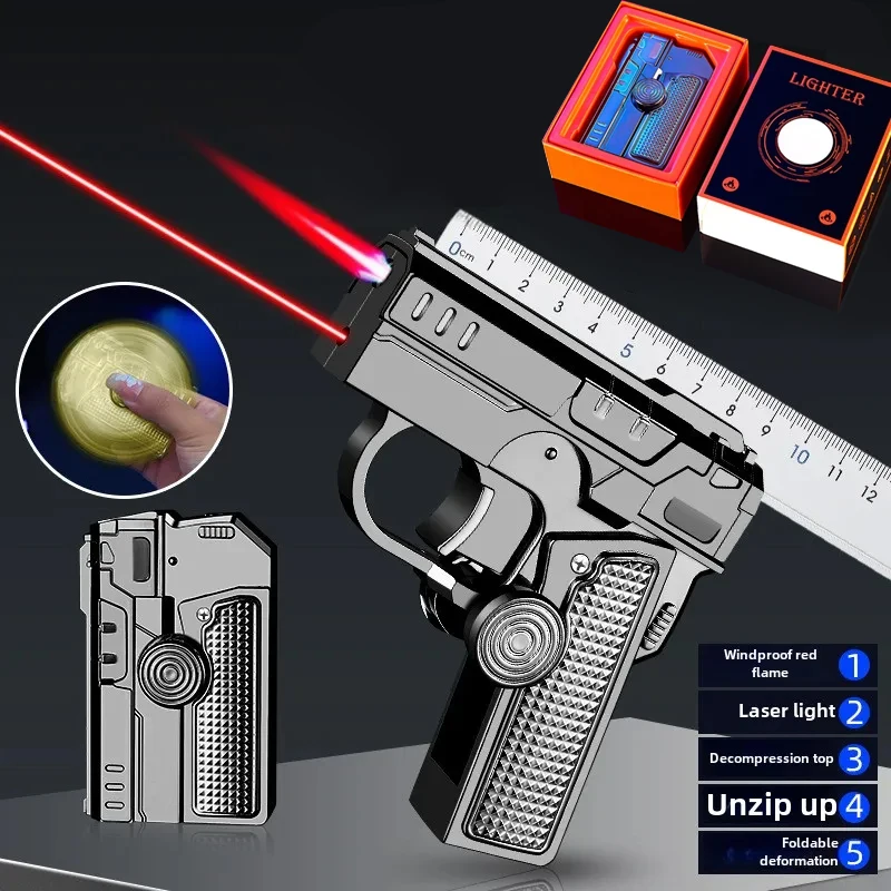 Multi-function Folding Dual Form Decompression Gyro Gun Lighter Gift Box Creative Deformation Windproof Pistol Lighter