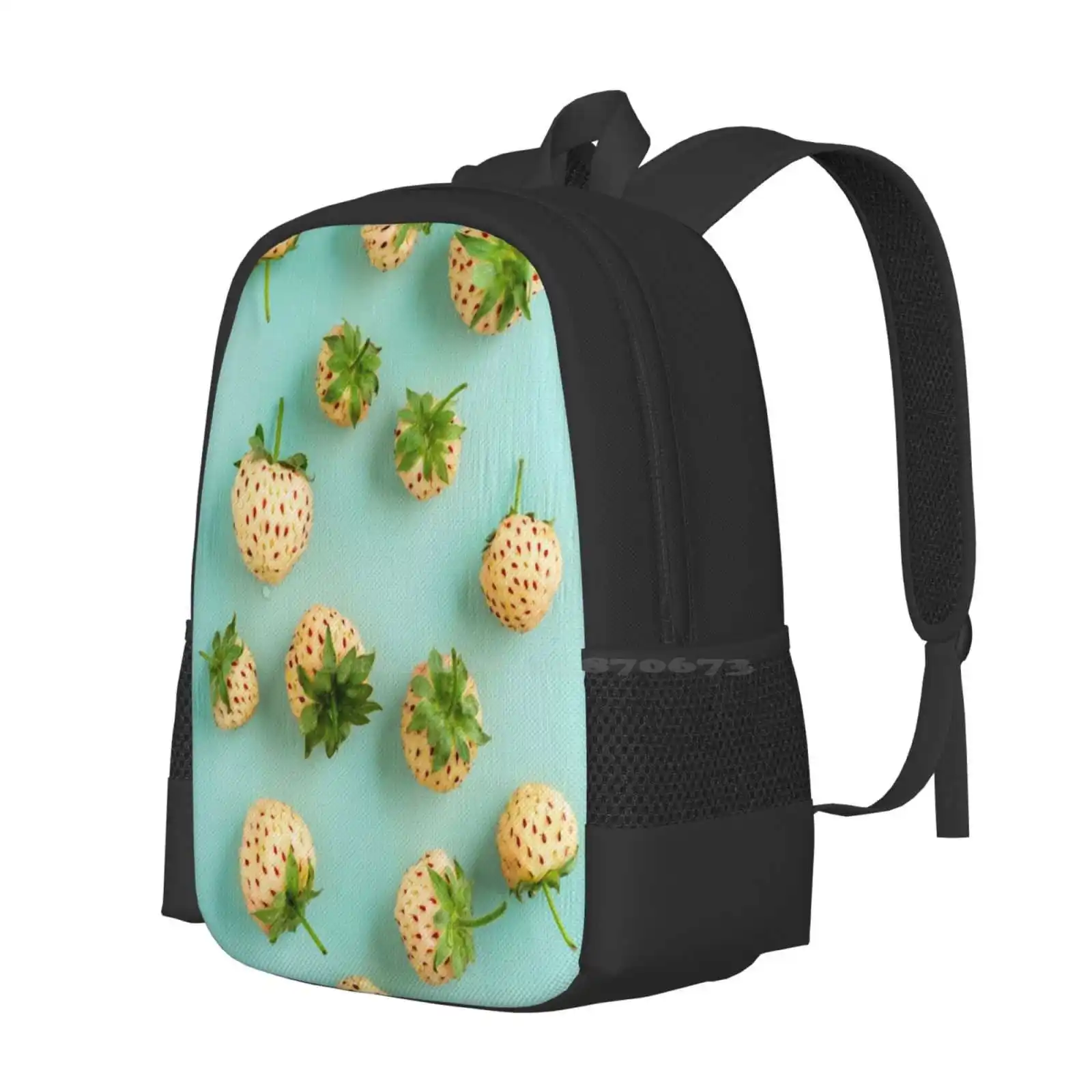 Fresh Pineberries On Turquoise Pattern Design Bag Student'S Backpack Pineberries Hybrid Culture White Nobody Pineapple Albino