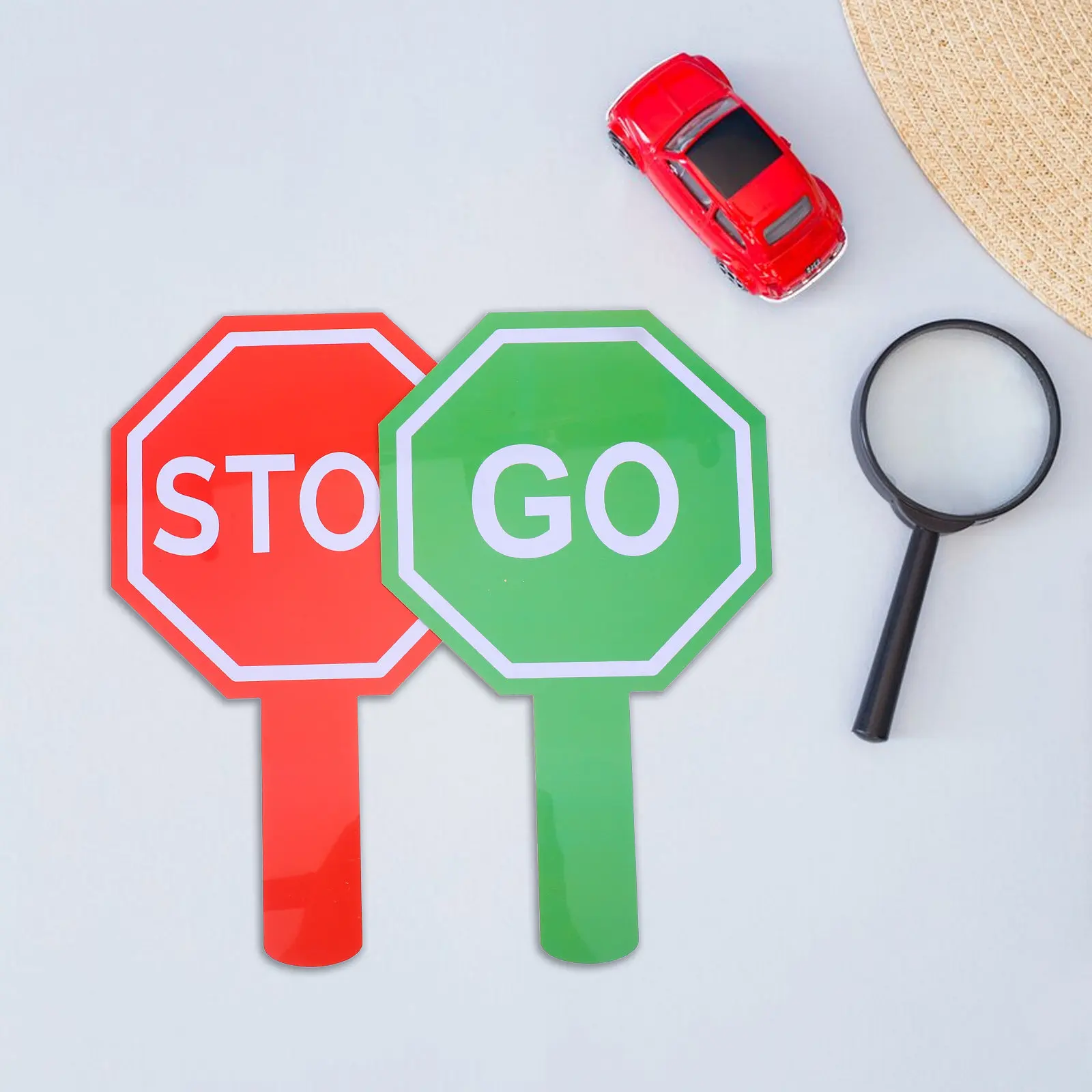 Traffic Safety Paddle Signs 2 Pack Double Sided Red Green Waterproof Handheld Classroom Interactive Tool