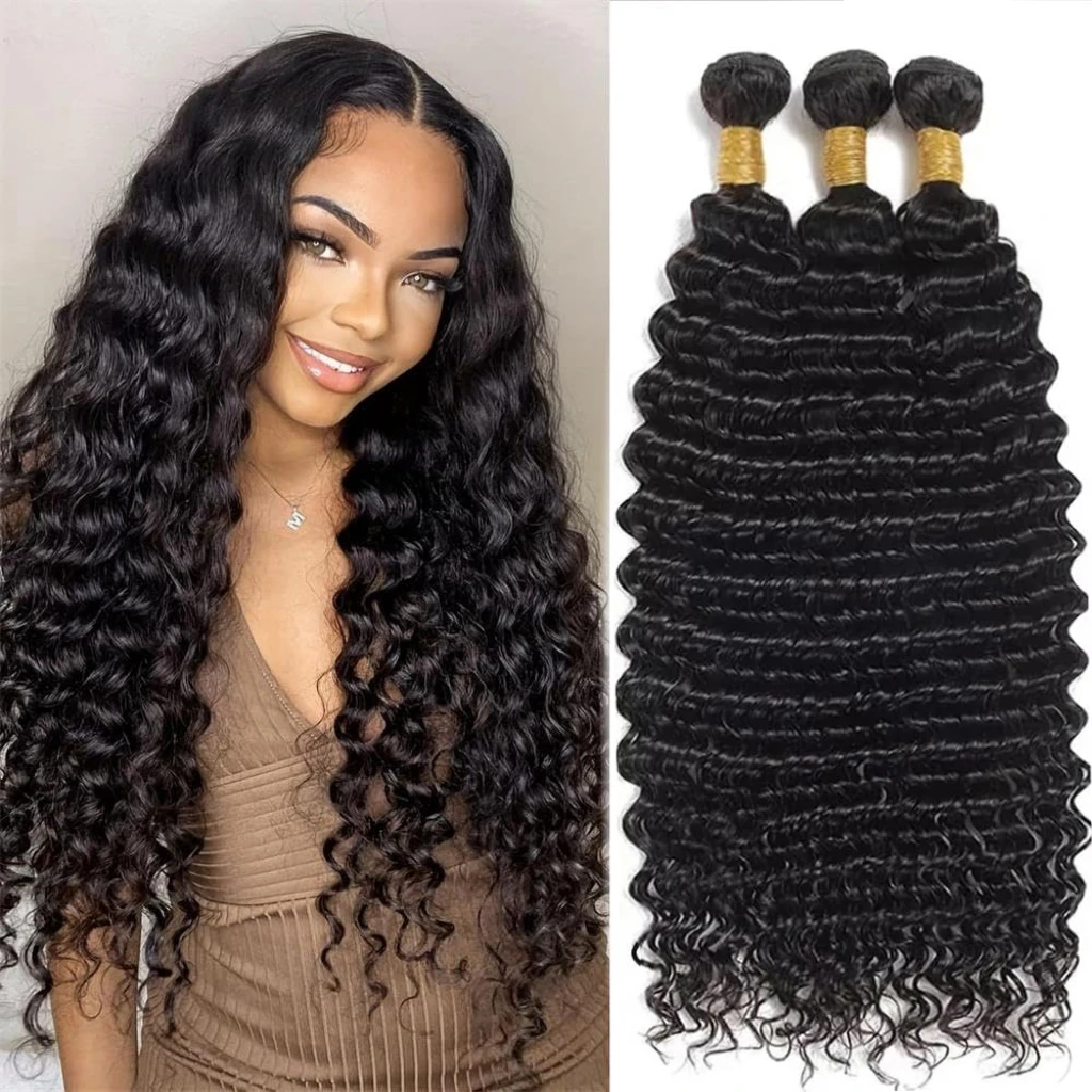 

Deep wave 100% Human Hair Bundles 34 36 38 Inch Curly 3/4 pcs Bundles Human Hair 12A Unprocessed Brazilian Virgin Hair