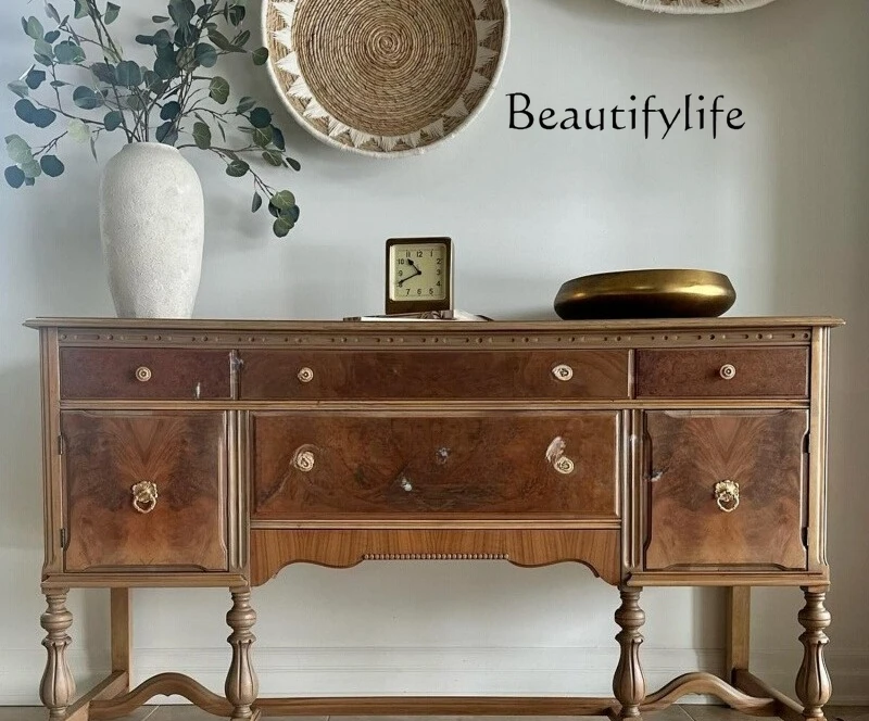 

French medieval solid wood porch cabinet, living room entry locker, old home dining room storage side cabinet