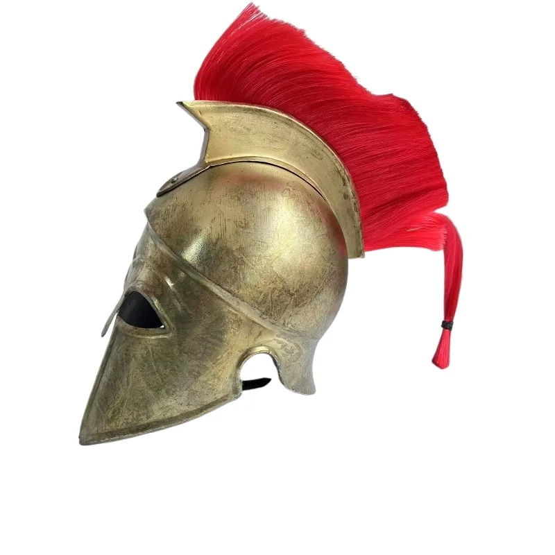 Medieval Greek Corinthian Helmet Spartan Warrior Armor with Red Crest Plume Wearable Roman Knight Historical Prop Cosplay