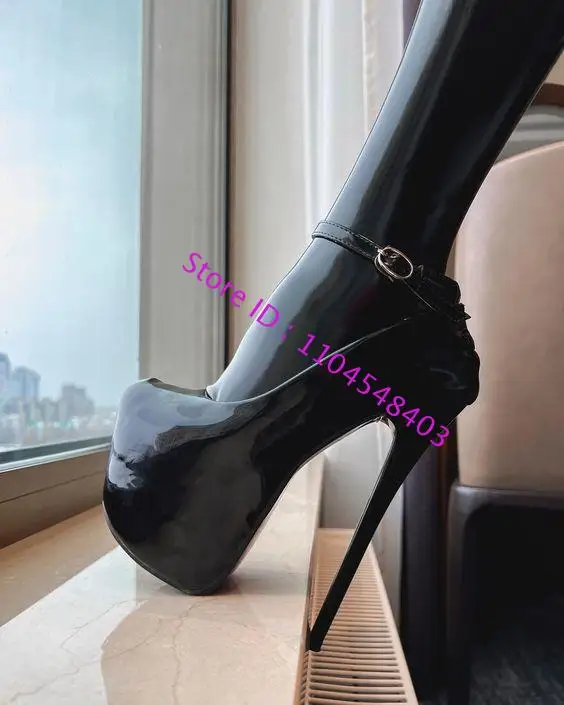

Platform Round Toe Sexy Patent Leather Pumps Women Stiletto High Heel Dress Pumps Lady Ankle Strap Shoes Slip On Platform Pumps