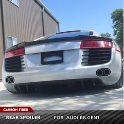 Car-styling Carbon Fiber Rear Trunk Spoiler Lip Wing Car Sticker for Audi R8 Gen1 Coupe V8 V10 2008 - 2015 Duckbill Lip FRP 3PCS