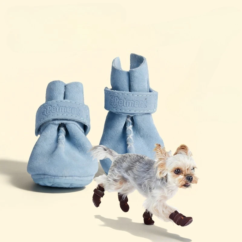 Genuine Leather Pet Cloud Soft Shoes Breathable Adjustable Strap Anti-drop Outdoor Puppy Walking Paw Protector Pet Boots 4Pcs
