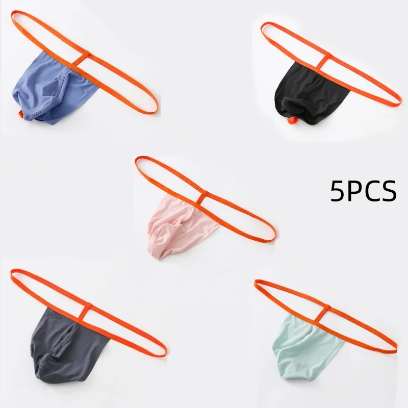 

Men's low-rise sexy briefs made of breathable ice silk material, available in large sizes, featuring a high-cut thong style.