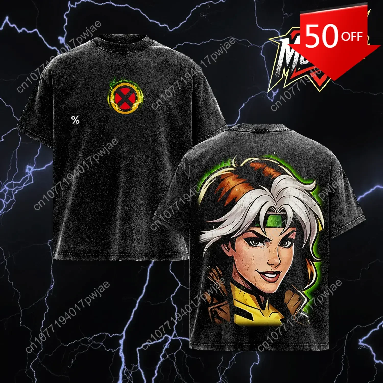

Marvel Vintage Rogue Mutant Graphic T-Shirt Retro X-Team Comic Character Tee Acid Wash Streetwear Shirt Cartoon Superhero Graphi