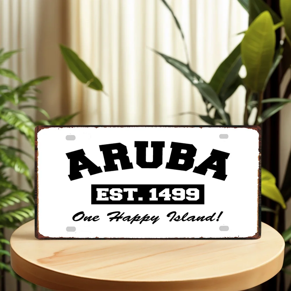 【YZFQ】Aruba One Happy Island علامة معدنية فلامنغو الشاطئ المشارك المهرب السفر تذكارية لجدار ديكور غرفة المنزل 12X6 بوصة JM-01
