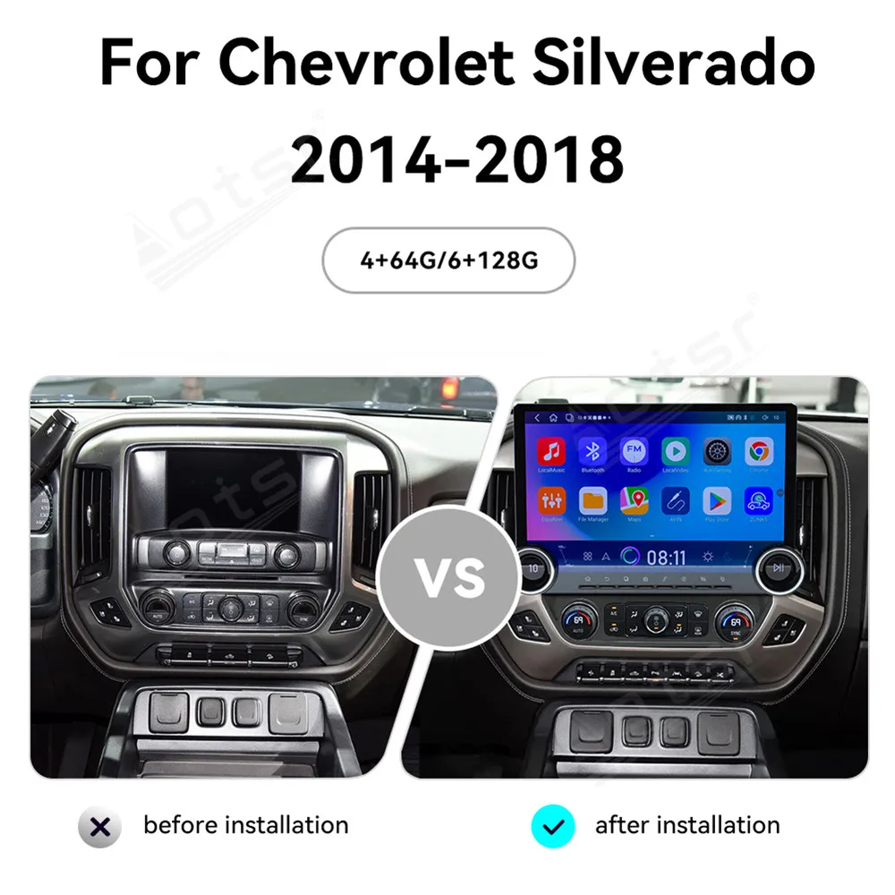 13.3‘’ Car Accessories Android Double Knob Screen For Chevrolet Silverado 2014~2018 Multimedia Player GPS Navigation Head Unit