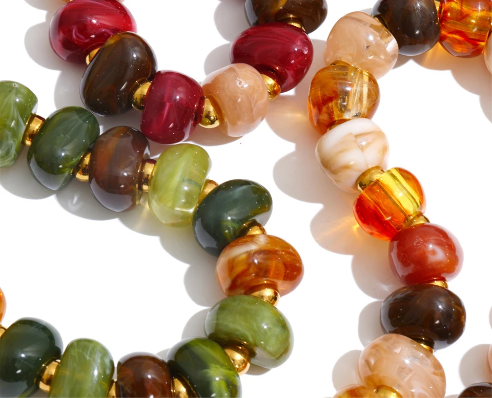 Yhpup Bunte Harzperlenkette Handgefertigte Halskette Wasserdicht Edelstahl Exquisiter Modeschmuck für Herbst und Winter – Detail 2