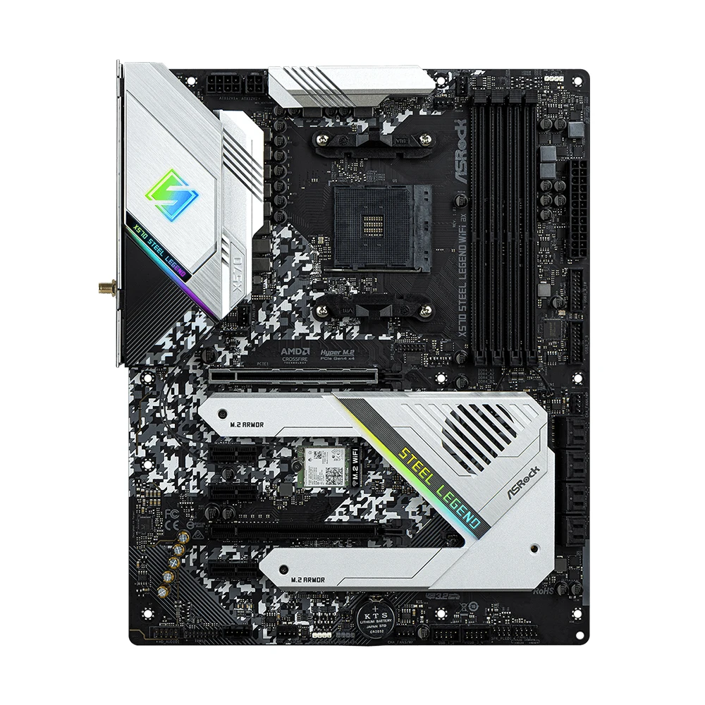 اللوحة الأم ASRock X570 STEEL LEGEND WIFI AX تدعم 5500 5600 5600X 5700X 5700x3D 5800x3D CPU 4xDDR4 128GB AMD AM4 HDMI ATX