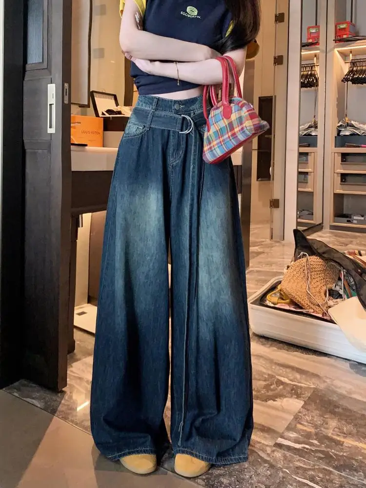 

Blue Women Jeans High Waist Fashion American Vintage Streetwear Y2K Casual Wide Leg Jean Female Denim Trouser Baggy Denim Pants