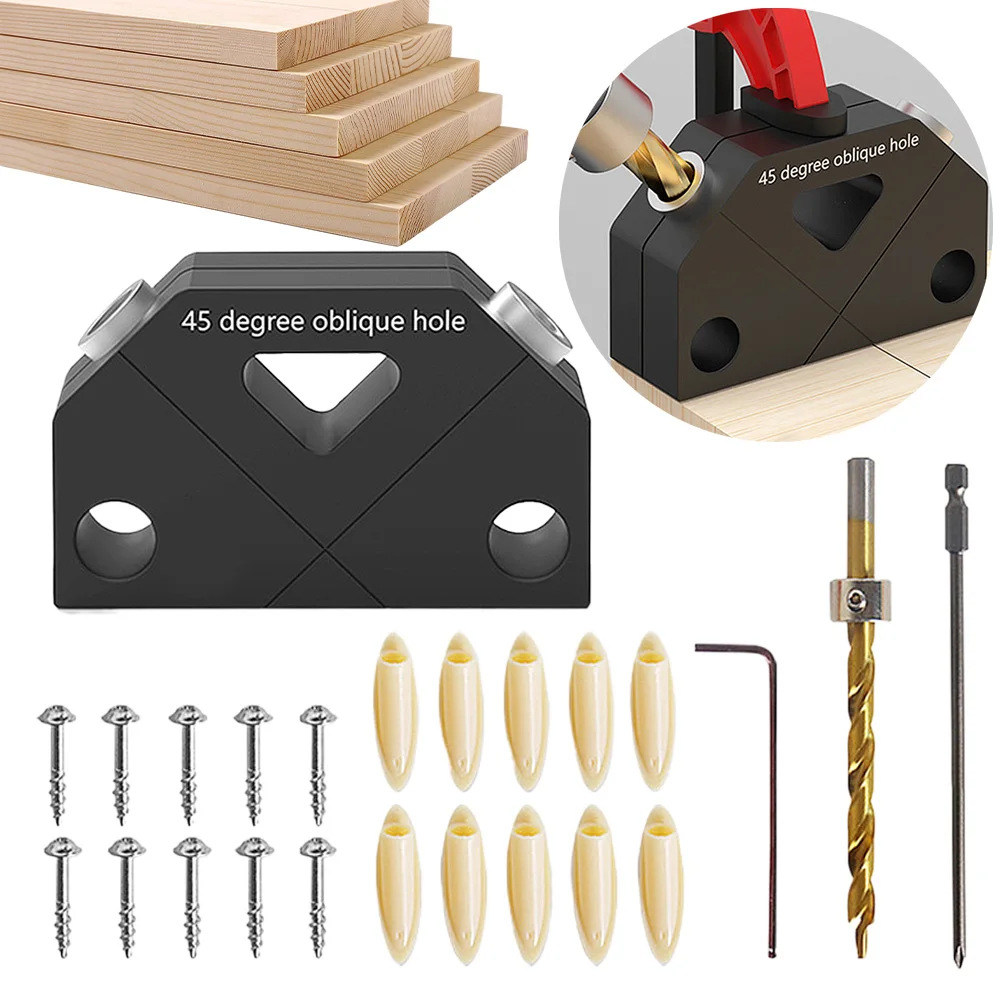 

Направляющая для дрели под углом 45 °, набор для зажима дюбеля из алюминиевого сплава, точный Карманный локатор для сверления отверстий, шаблон для Doweling, деревообрабатывающий инструмент