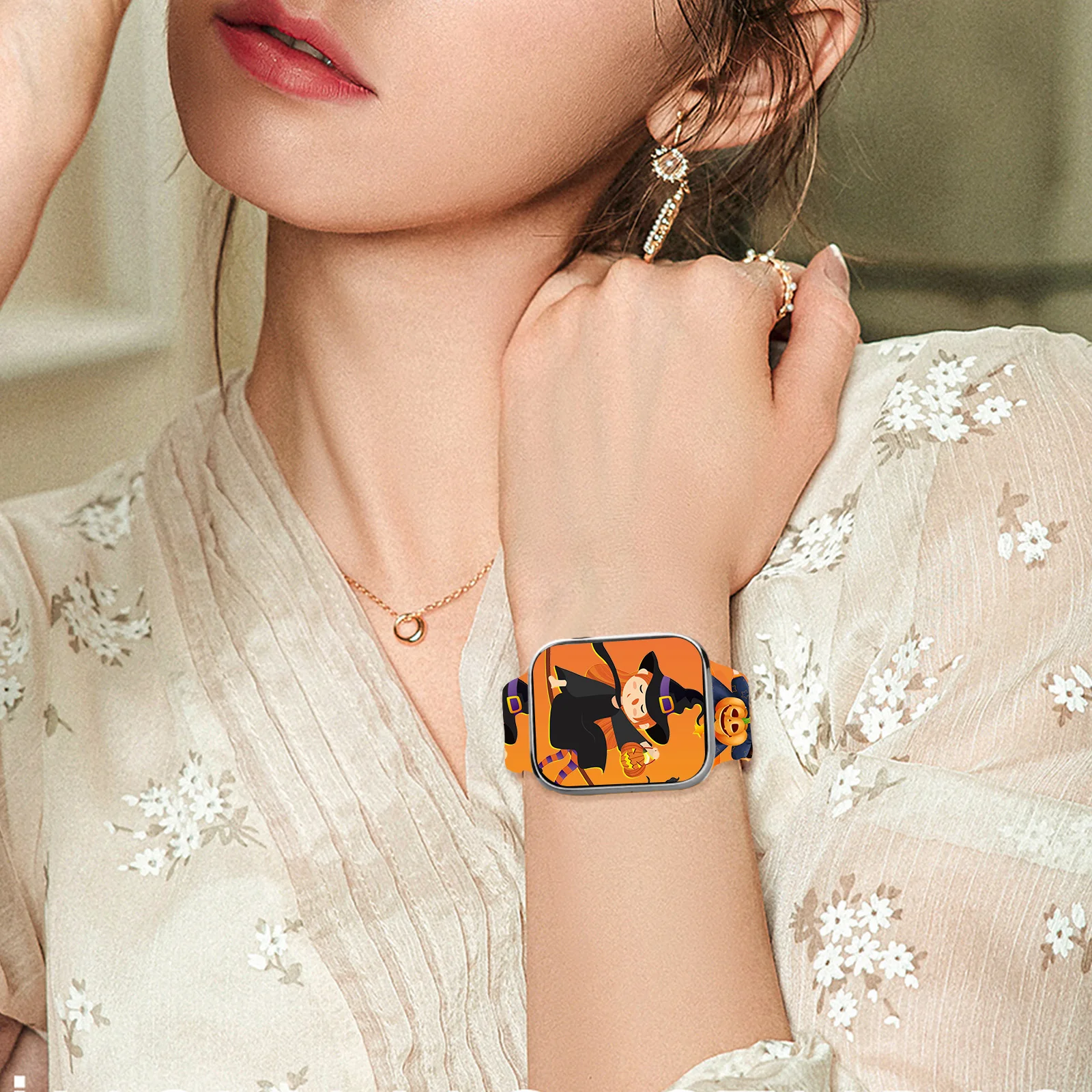 Halloween Magic Printed Strap for Apple Watch 10 9 8 Silicone Band Replaceable Bracelet for iWatch 46mm 44mm 42mm 41mm Watchband