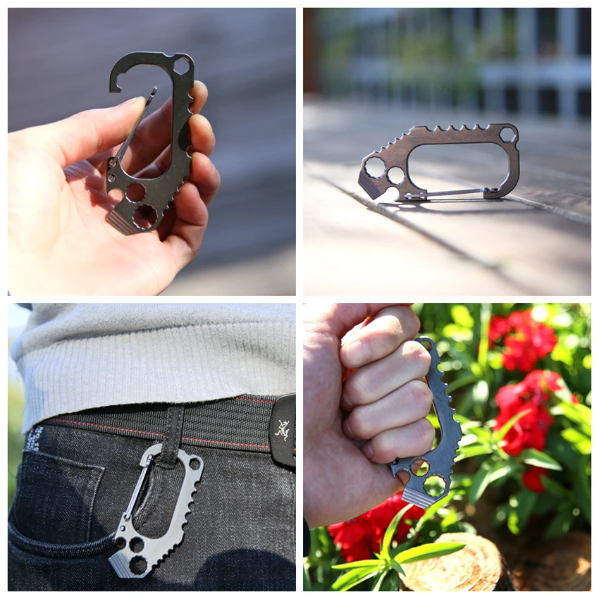 1 PCs Pocket Titanium Alloy Brushed EDC Key Chain Carabiner Tools with Bottle Opener Screwdriver Scraper for EveryDay Carry