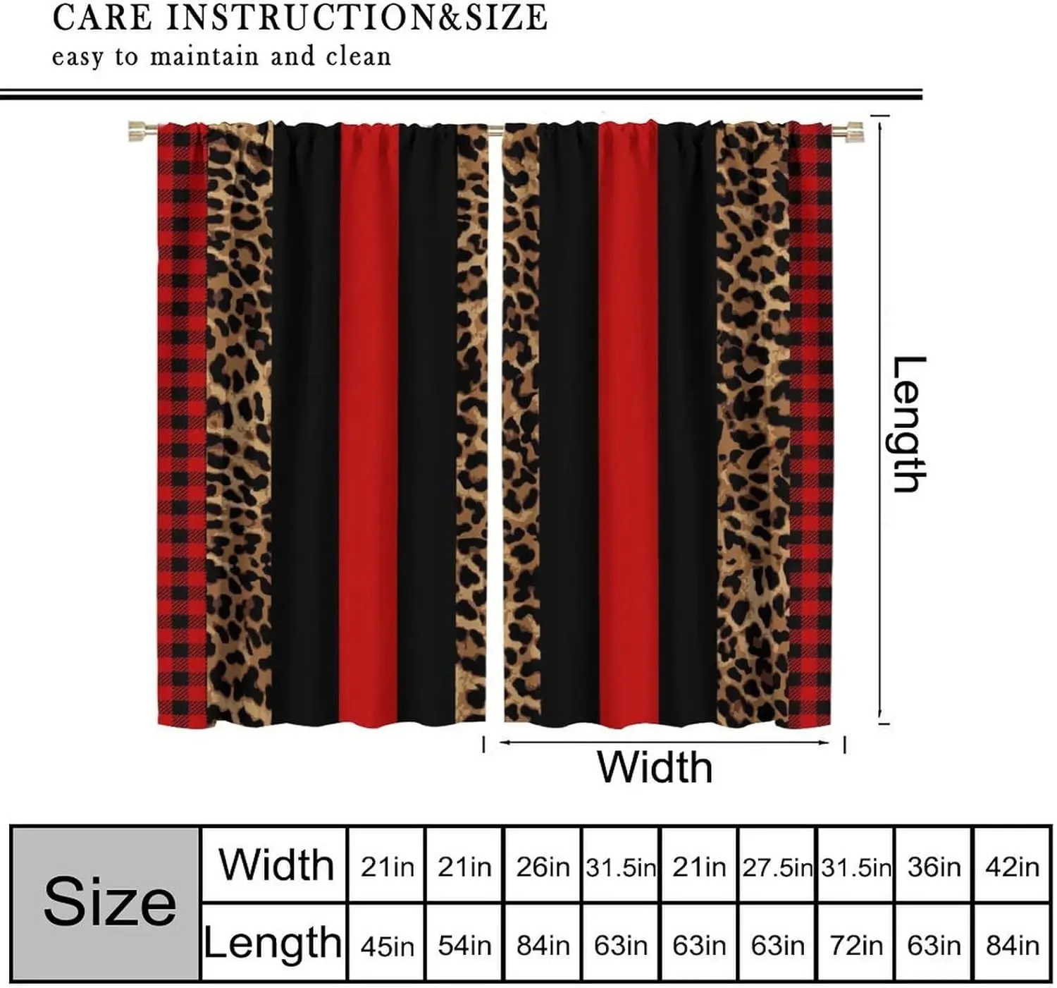 Leopard Print Curtains Red And BlackCheetah Buffalo Plaid African Wildlife BrownSkin Geometric Splicing Pattern Printing2 Panels