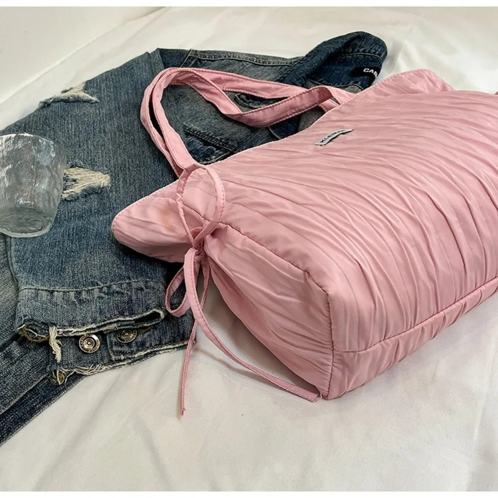 

Versatile Solid Color Women's Wrinkle Totes Bag High Capacity Casual Single Shoulder Bag Zipper Leightweight Underarm Bag Female