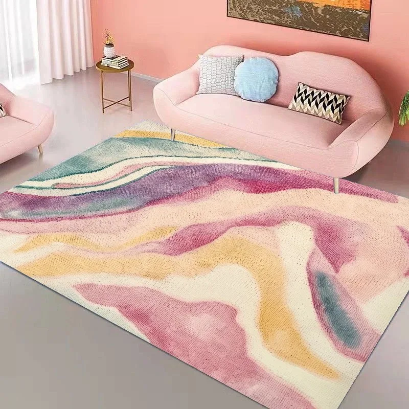 

Pink Rainbow Living Room Carpet Modern Cute Girl's Room Decor Rug Soft Bedroom Carpet Painting Decoration Mat for Children