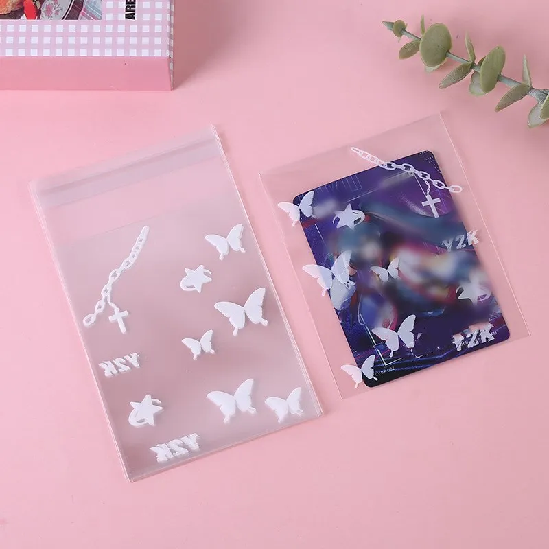 

50pcs Y2K Style Idol Photocard Bag Sweet Butterfly Printed Card Storage Display Bags Self-adhesive Desktop Organizer Sleeves