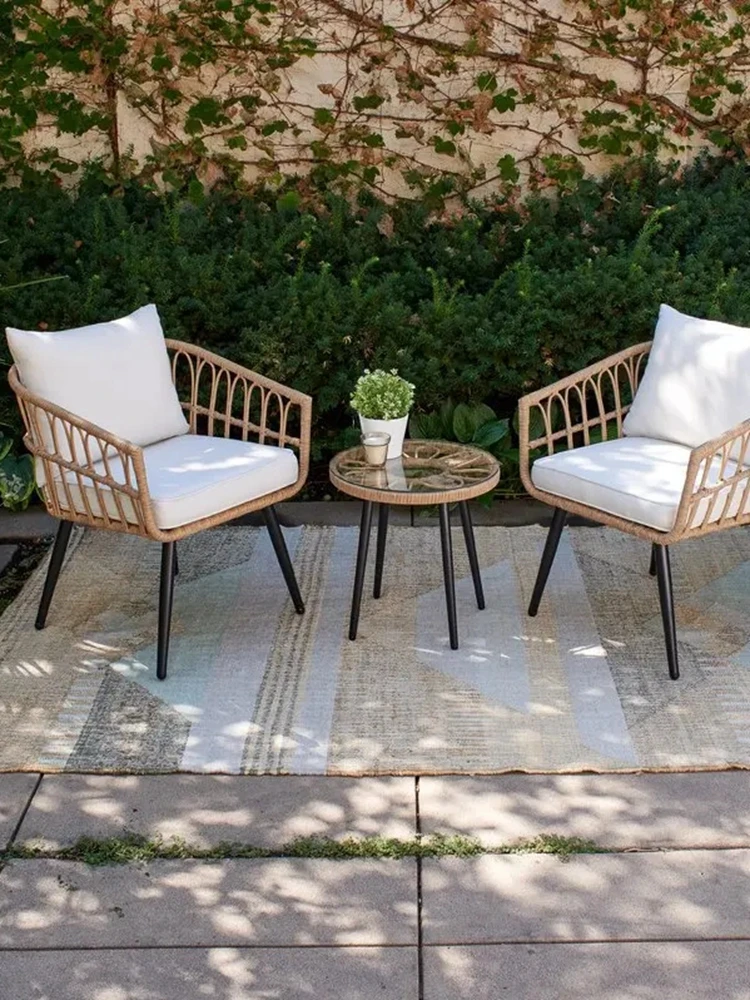 Outdoor rattan tables chairs sofa set courtyard PE rattan furniture rattan sofa iron outdoor desk chairs garden