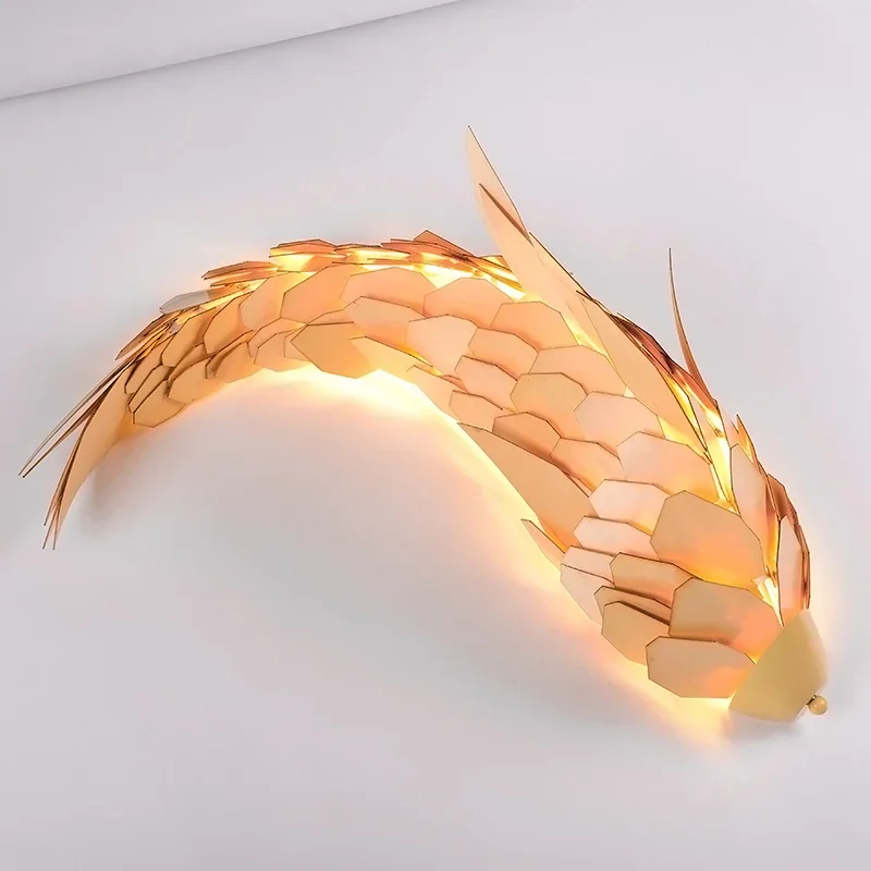 Creative Handmade Chinese Style Wood Fish Wall Lamp Shine LED 12W Living Room Bedside Stair Lighting Decor Lamp Wall Sconces