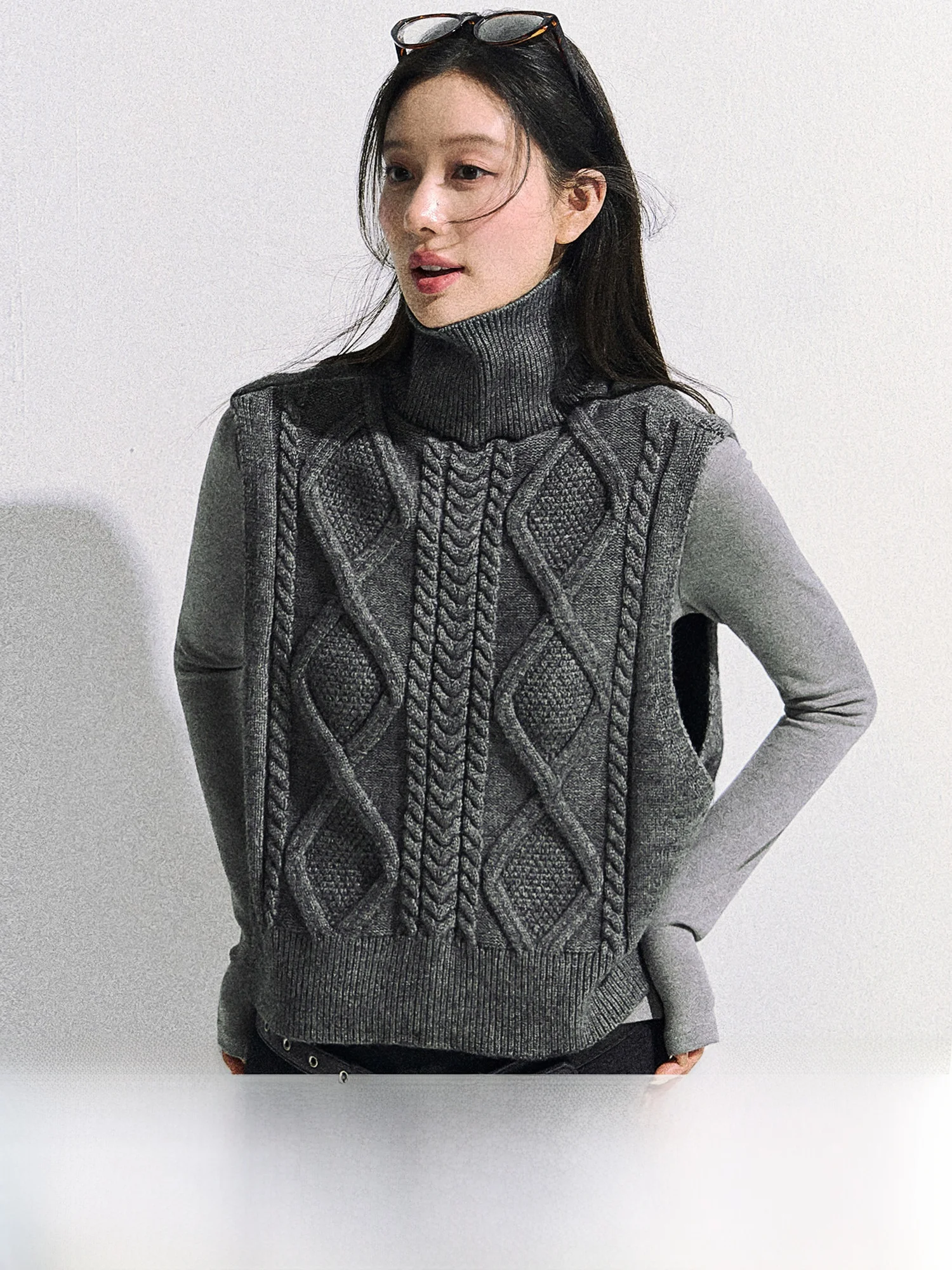 

0PASSION Women's High Collar Knitted Vest Sweater ort Sle Double Wear Autumn Winter New Faion Korean Sle Straight Cut