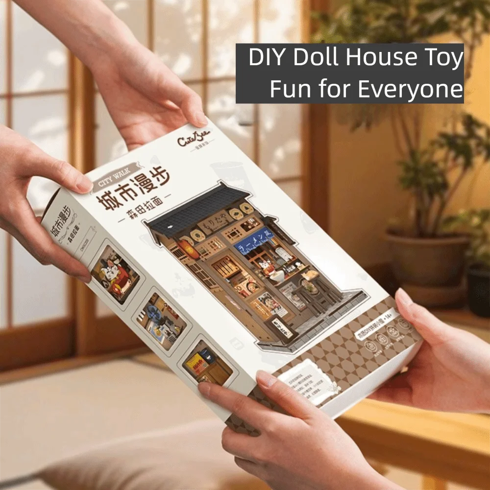 Nieuwe puzzel cadeau houten doe-het-zelf poppenhuis speelgoed decoratie stad wandelen serie huis model speelgoed 3D Ramen restaurant kit verjaardagscadeaus
