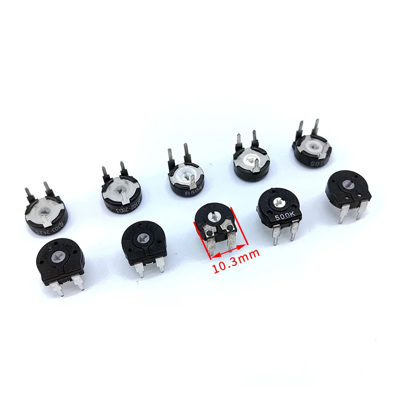 5 pcs Adjustable resistance PT10 Horizontal Potentiometer Screwdriver Through hole 500Ω 1k 2k 5k 10k 20k 50k 100k 200k 500k 1M