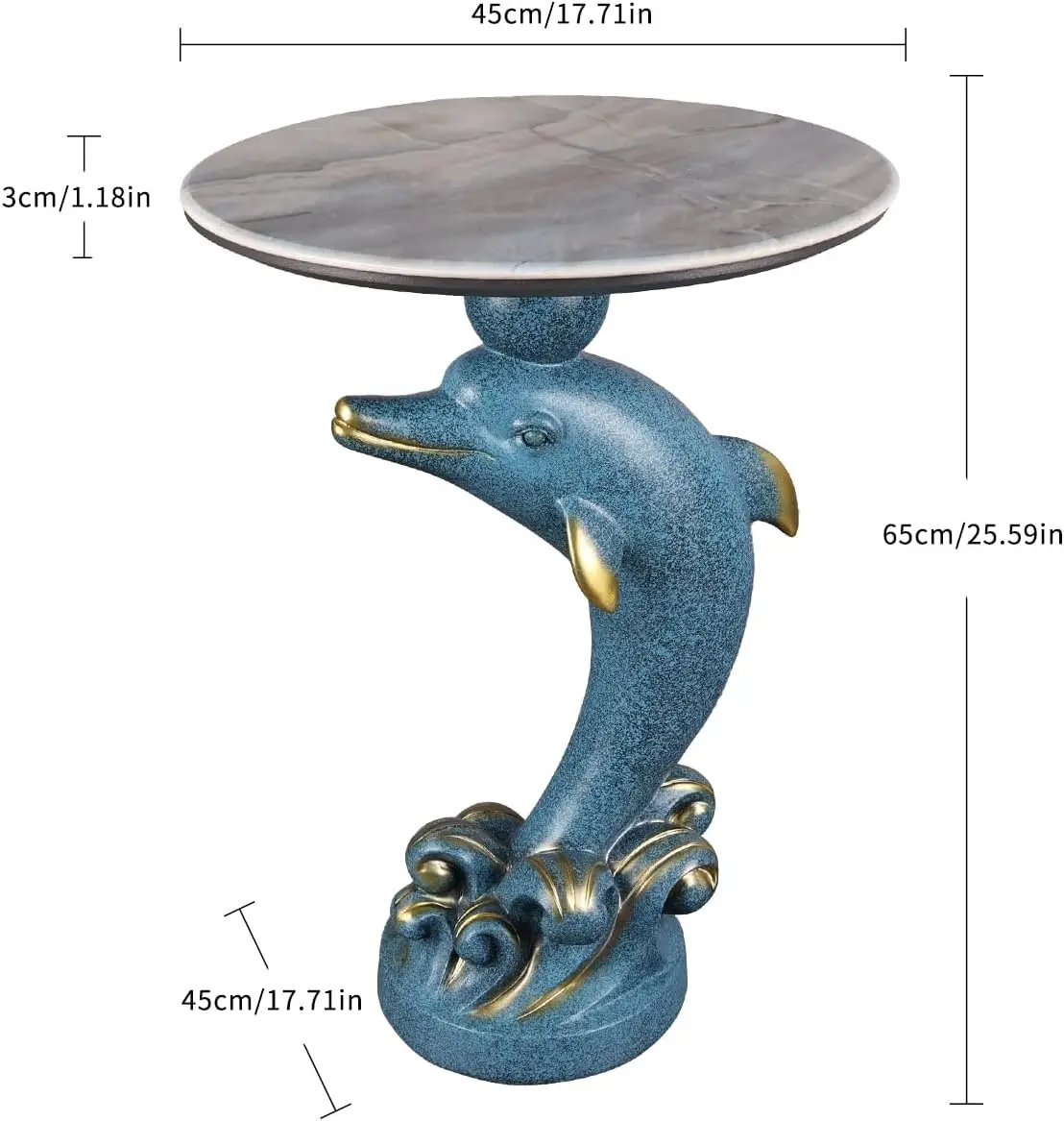 Modern End Table Living Room - Dolphin Statue Base Small Round Cocktail Terrace Coffee Side Table Unique Decoration For Office