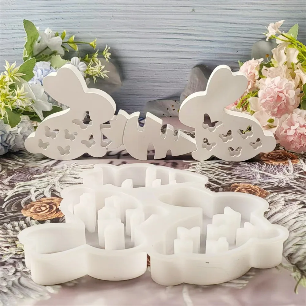 Easter Rabbit DIY Silicone Mold Ornament Decoration Mom And Kid Lovers Heart Cement Plaster Candle Resin Molds Home Decor