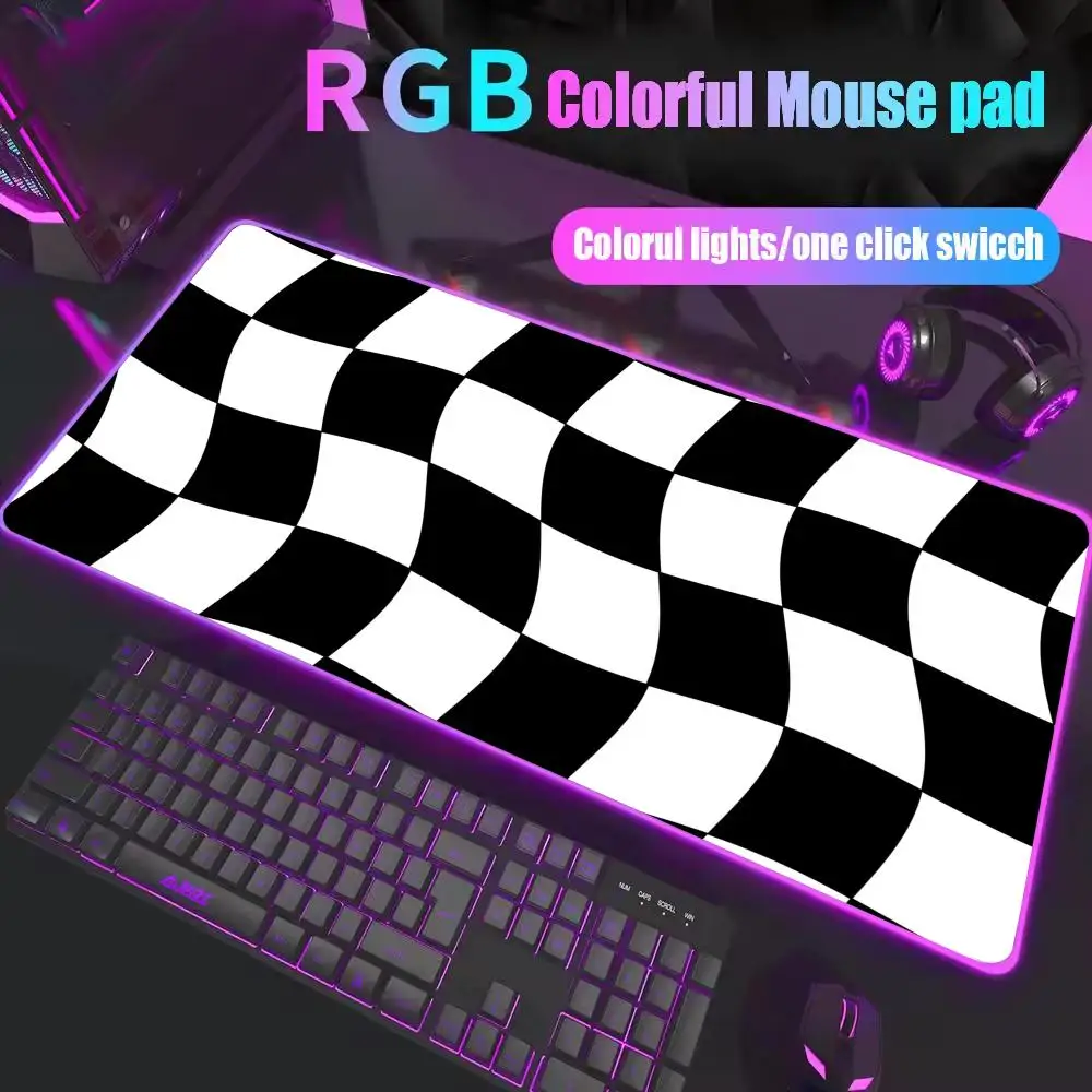 

Black and White Chessboard Mouse Pad XL RGB Gaming Gamer Accessories Large LED Light Mousepads PC Computer Desk Mat with Backlit
