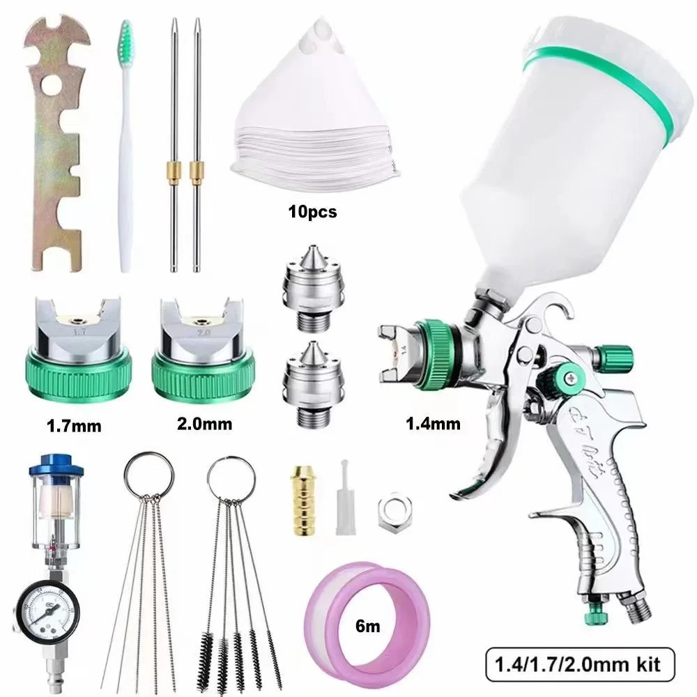 DIY Spray Paint Gun HVLP Kit with 1.4/1.7/2.0 mm Nozzle for Car Paint Sprayers Professional Paint Spray Gun Power Tools