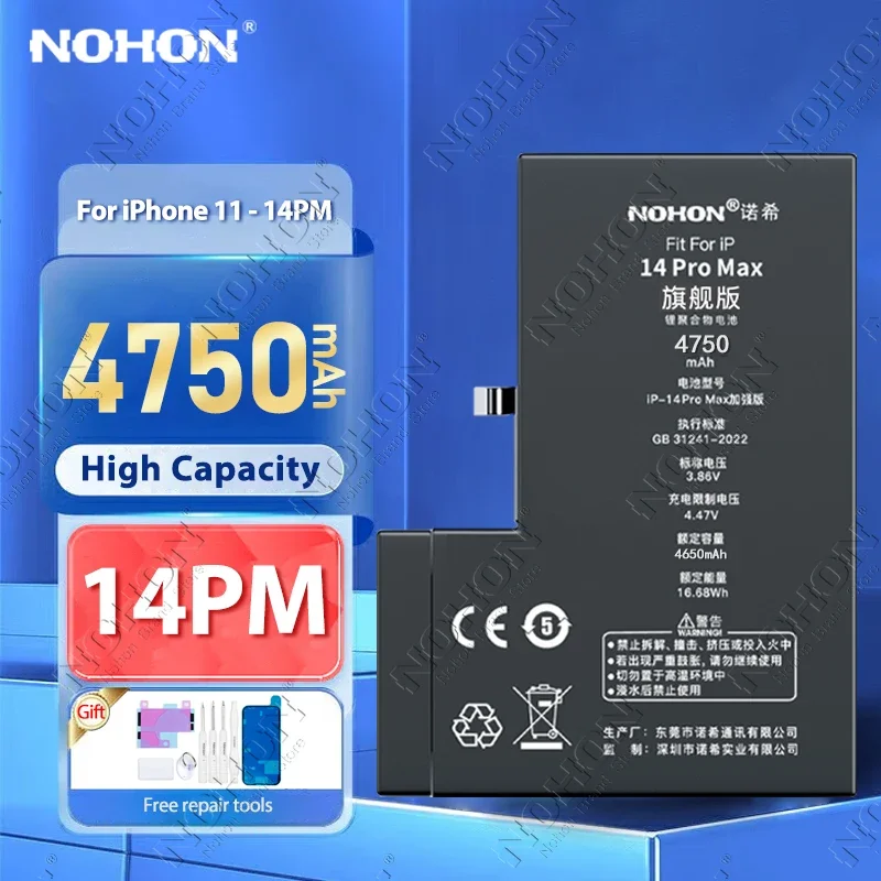 

NOHON High Capacity Battery for iPhone 14 Pro Max 14Plus 13 12 Mini 11 11ProMax 12Pro 12PM 13PM 14PM Phone Bateria Free Tools