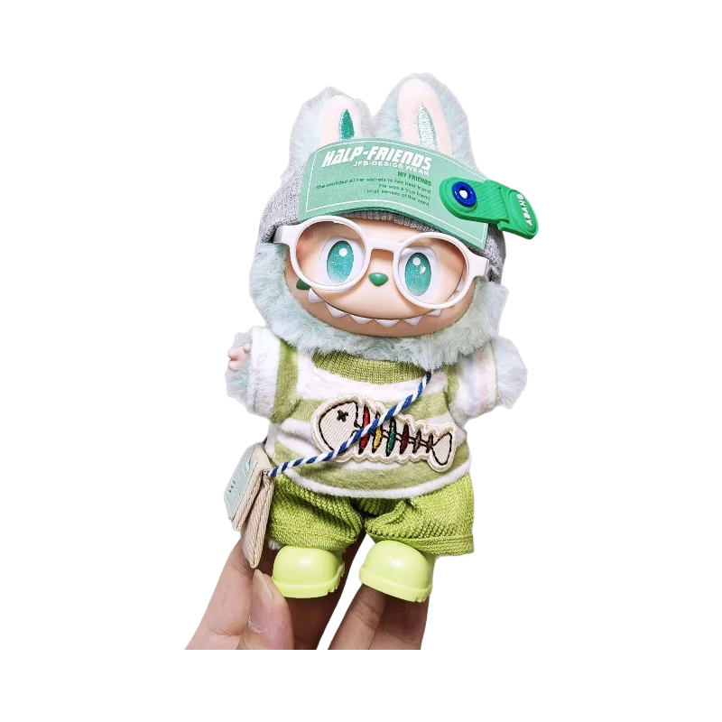17cm Mini vêtements de poupée en peluche tenue accessoires pour corée Kpop Exo Labubu idole salopette pantalon ensemble Macaron poupée vêtements cadeau