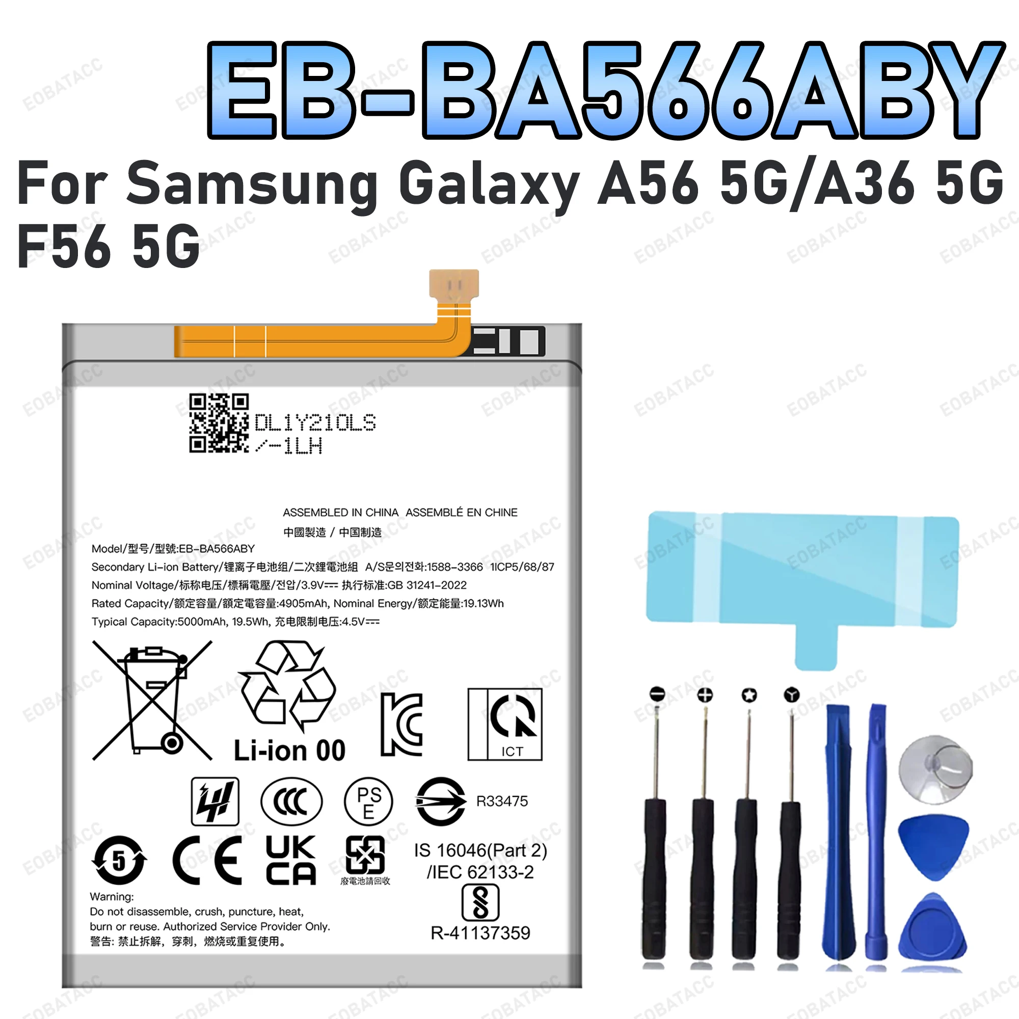 5000 mAh EB-BA566ABY Ersatzakku für Samsung Galaxy A56 5G/A36 5G Reparaturwerkzeug-Set