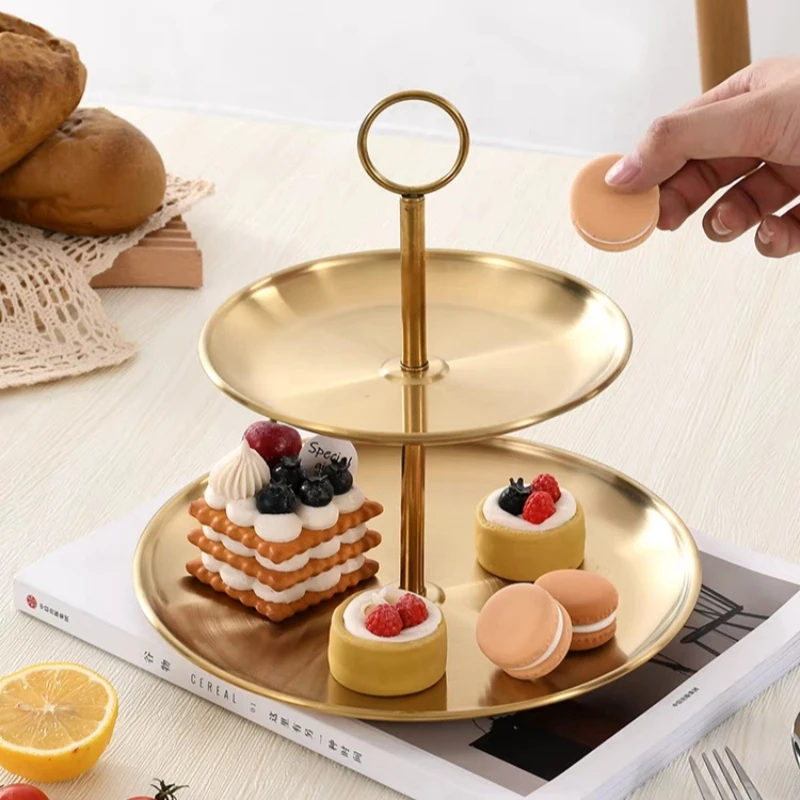 Snack Fruit Tray Three-layer Shelf Light Luxury Stainless Steel Coffee Table Front Desk Bread Candy Tray High-end Exquisite Tray