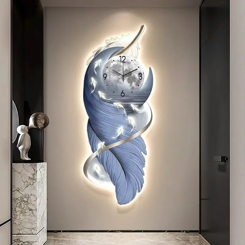 

Modern minimalist luxury entrance LED light strip with clock, high-end feathers, corridor passage, entrance wall light, painting