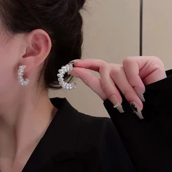 FTCY Retro Irregular Imitation Pearl Earring for Women C-shaped Baroque Pearl Hoop Earrings Girl's Trendy Jewelry Elegant Gift