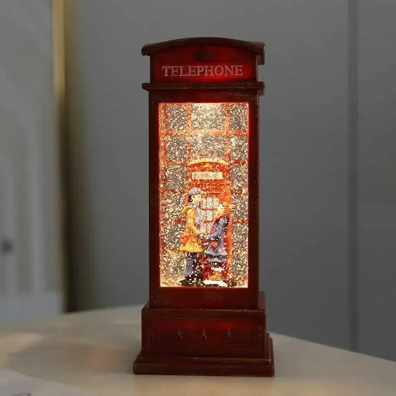 Internet celebrity phone booth music box for couples, red built-in snowflake wind lamp crystal, can give goddess confession gift