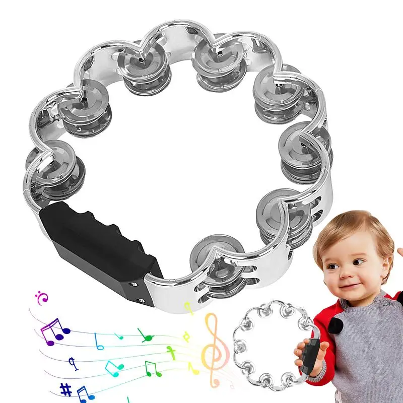 

Musical Tambourine Handbell With Double Row Metal Jingles Percussion Drum Party Gift Percussion Instruments