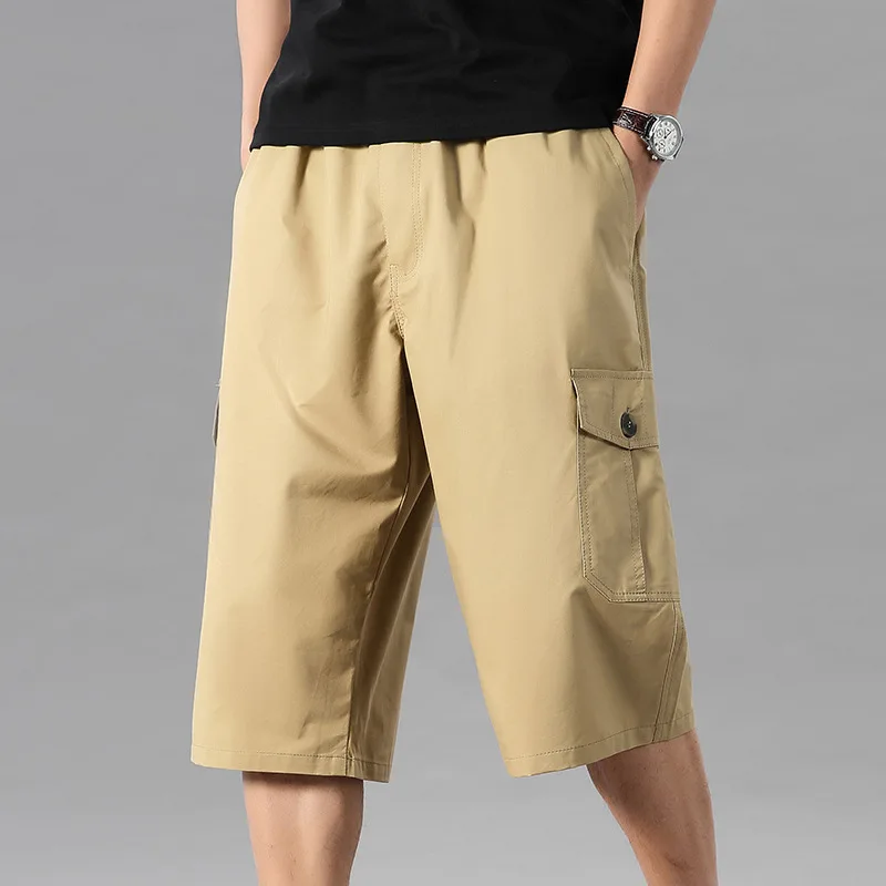 Men's Shorts, Cotton Shorts, Workwear Pants, Casual Straight Tube Loose Solid Color, Pure Cotton, Multi Bag, Cropped Pants